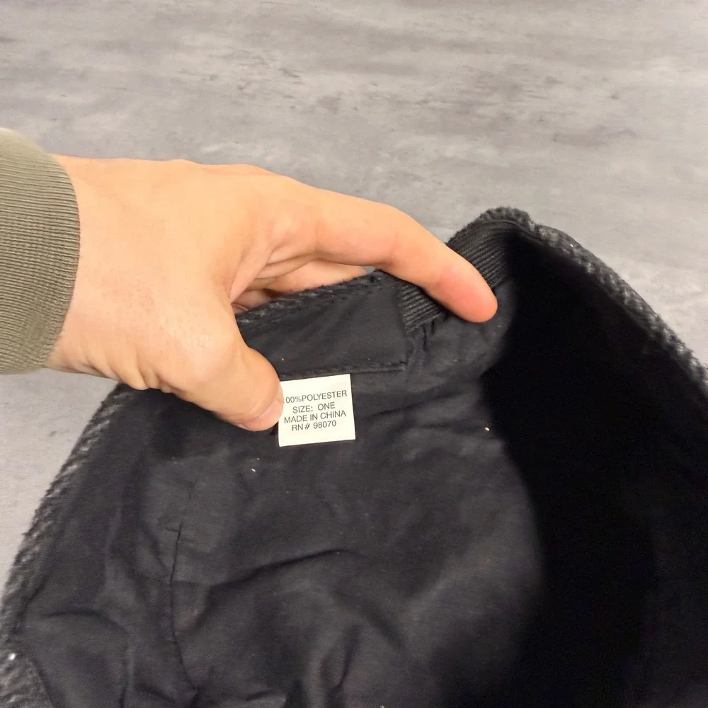 Cadet Hat Women OS Black Gray Herringbone Faux Leather Buckle‎ Military Cap